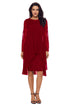 Sexy Burgundy Lace Long Sleeve Double Layer Midi Dress
